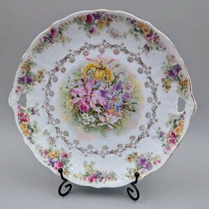 Antique Carl Tielsch German Porcelain Double Handled Serving Dish with Orchids